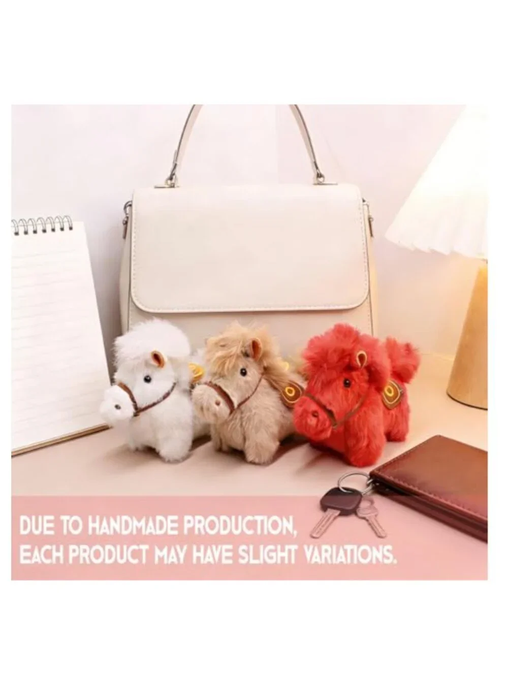 Handcrafted Plush Horse Bag Charm & Keychain 2-in-1 Faux Fur, 6.3 in, Horse